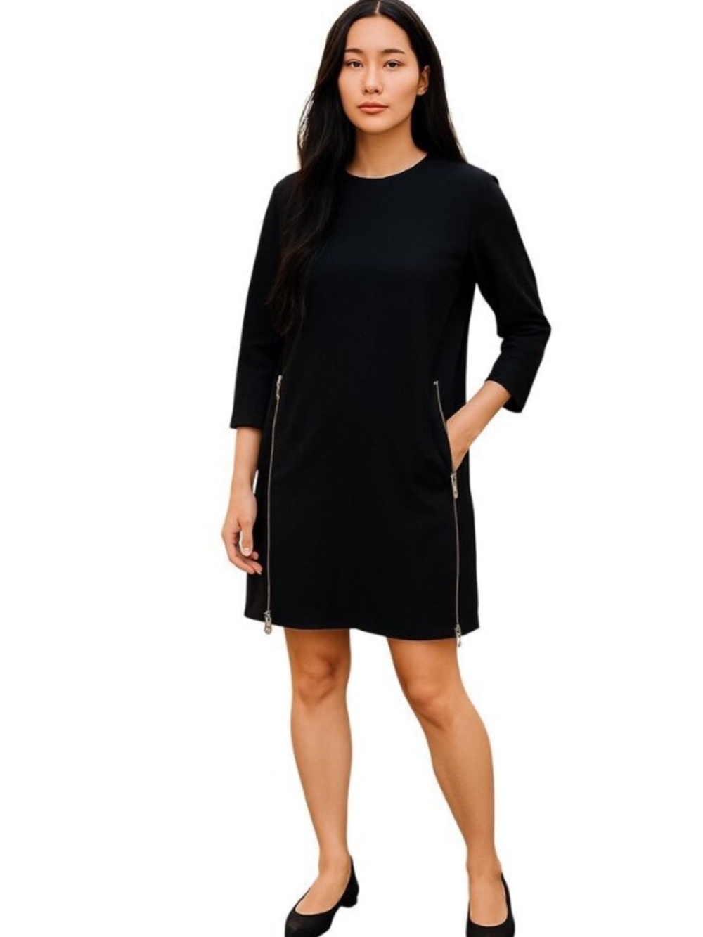 COS Black Double Zipper Mini Shift Dress